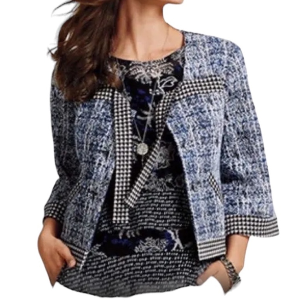 CAbi Reina 21 Club Crop Jacket Blazer Workwear CareerWear Houndstooth Size M